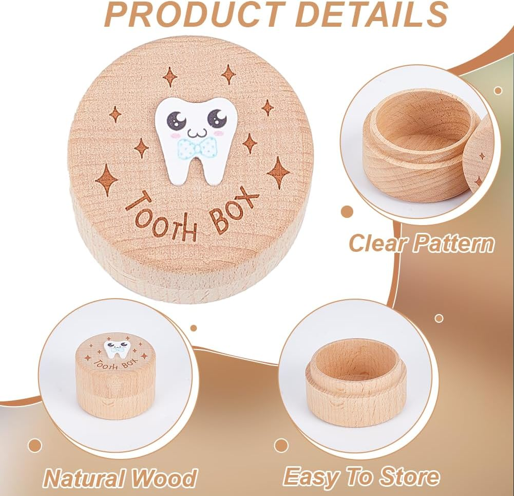 1Pc Wood Tooth Organizer Boxes with Tooth Star Pattern Memory Box Wooden Teeth Keepsake Storage Box for Parents Teeth Collection Storage image number 5
