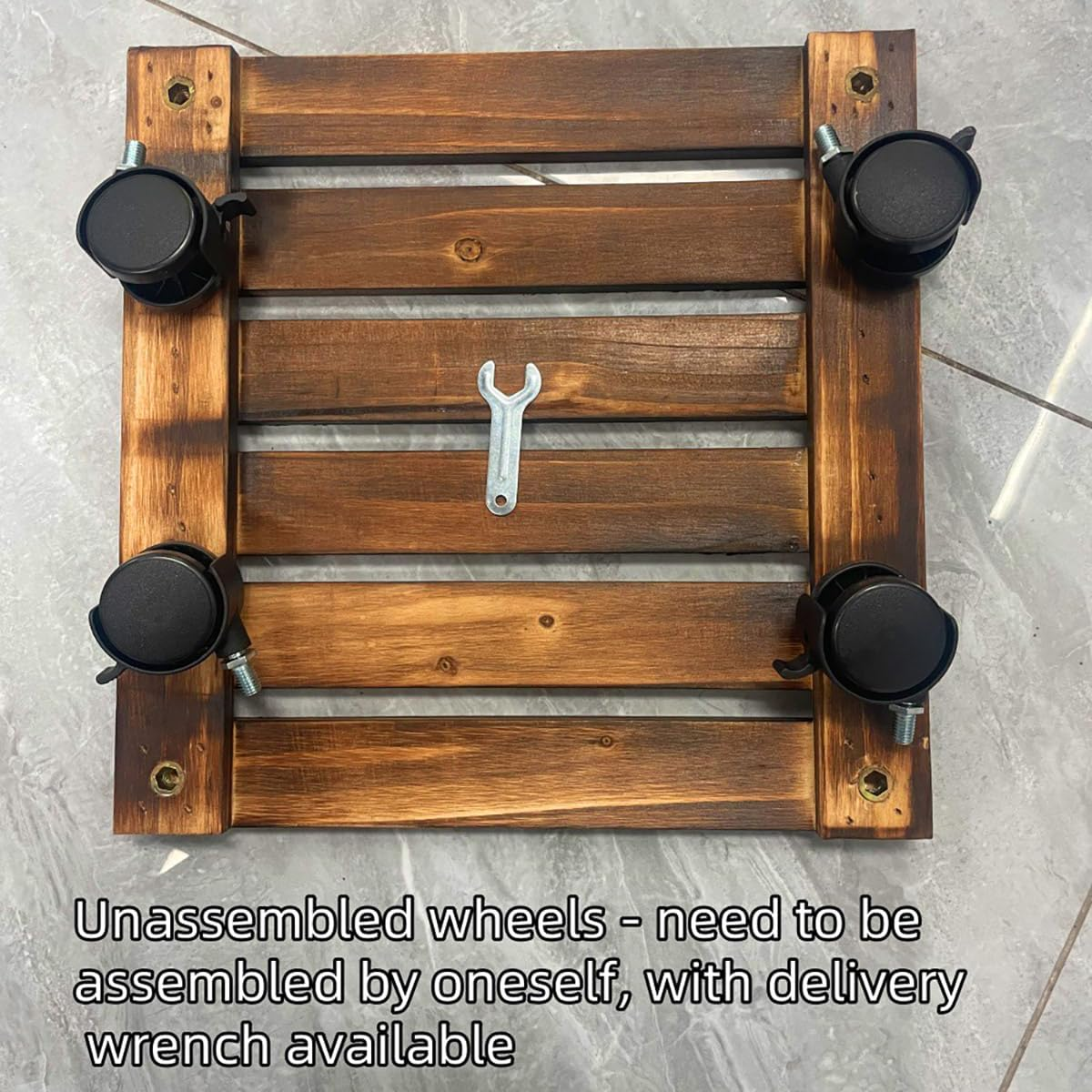 AIMALL Solid Wood Thickened Plant Caddy - 2Pcs Rustic Movable Flower Pot Tray with Universal Wheels - Heavy-Duty Roller Base Frame for Bonsai - Dimensions: 9.84 X 2.76 Inches image number 6