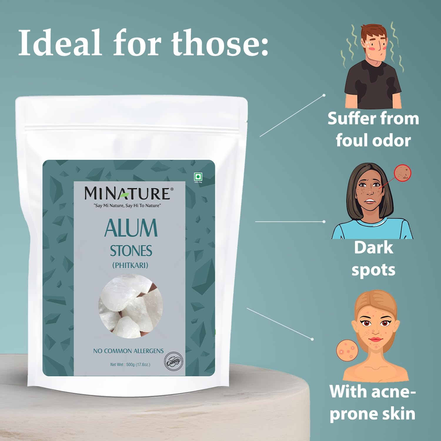 Alum Stone(Phitkari) by Mi Nature | for Skin Care | Water Purify| Pure Alum Stone (Potassium Alum) (Fitkari)|Cruelty Free | Post Shave Use| for Natural Deodorant (500 G (Pack of 1)) image number 1