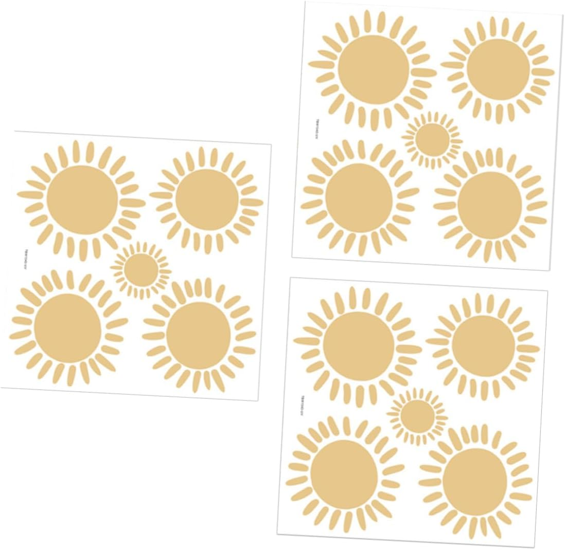 HOMSFOU 3Pcs Sun Wall Stickers Self-Adhesive Decals for Room Living Room Classroom Easy to Peel Removable No Sticky Residue Adorable Wall Art Decor