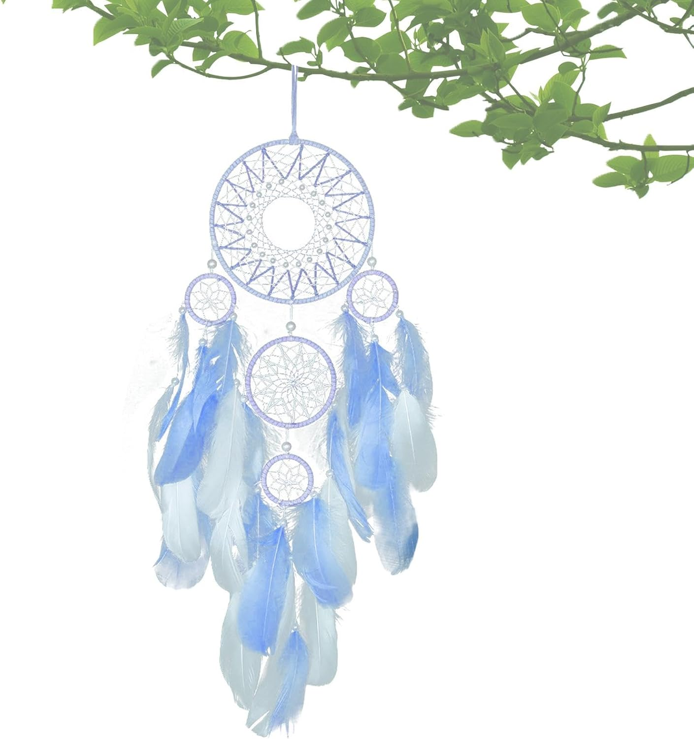 Dream Catcher Wall Decor,Decorative Ornament Art - Lucky Five Rings Feather Dream Catcher, Wall Hangable Decor for Kids Bedroom Living Room