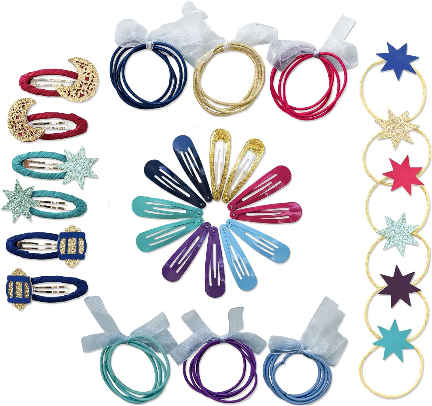 Papierdrachen Special 48 Hair Clips and Hair Bobbles 1001 Night - Durable and Robust - Children'S Sparrows with Glitter and Fabric Cover - Hair Accessories - for Long and Fine Hair - Set of 12 image number 2