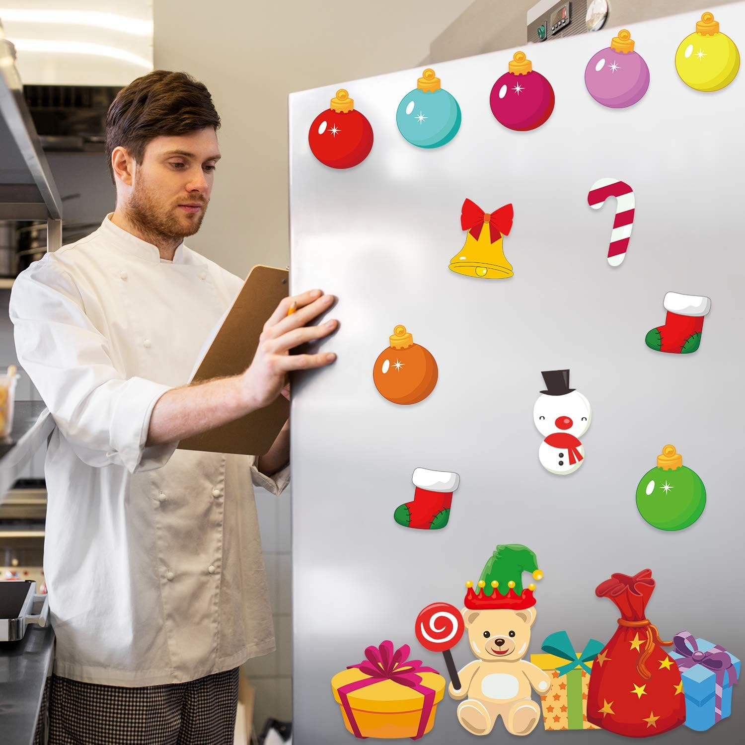 Christmas Party Decoration, Animated Christmas Fridge Magnet Set, Magnet Refrigerator Stickers Holiday Christmas Decorations for Fridge, Metal Door, Garage, Office (Christmas Tree Magnet, 21 Pieces) image number 2