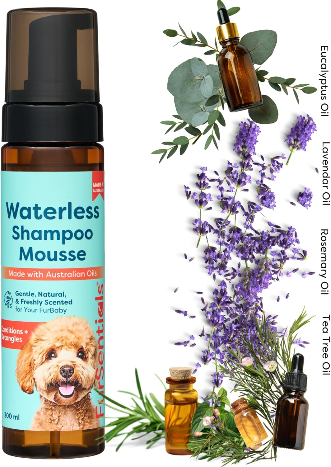Waterless Shampoo Mousse for Dogs | Waterless Foam Shampoo for Dogs | No Rinse Waterless Shampoo Foam Made with Australian Oils, 200 Ml | by Fursentials image number 1