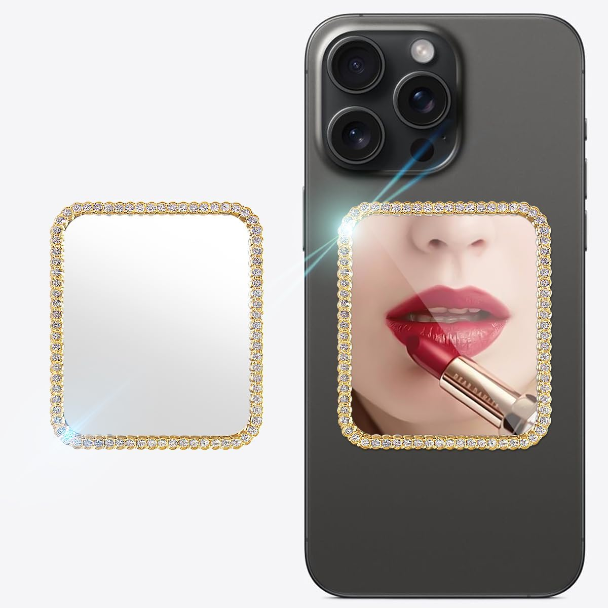 Bling Mirror Decal for Phone Case Phone Charm, Slim Design, Travel Acrylic Mirror Sticker Stick on Back of Phone Charm (Square) Gold image number 1