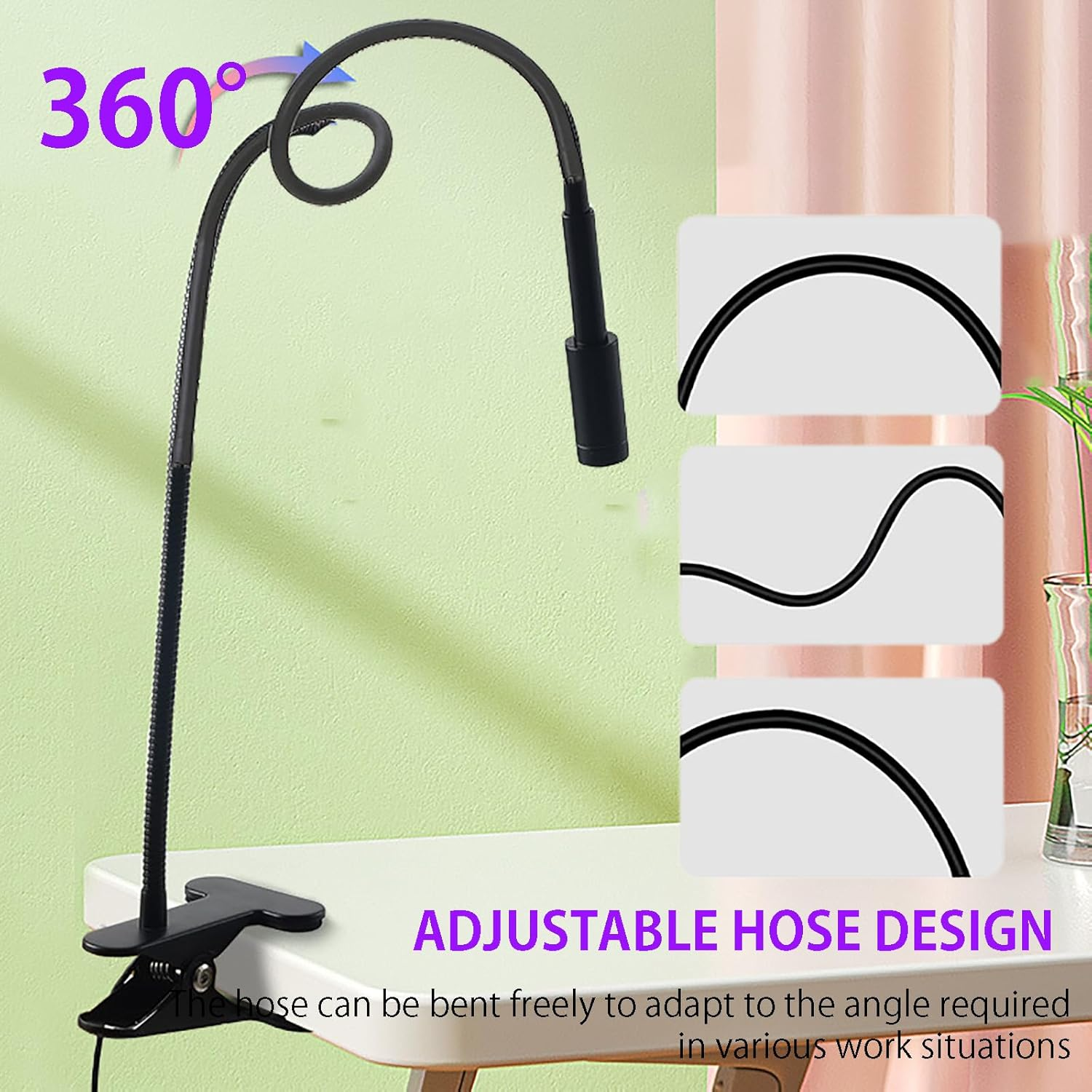 Uv Light UV Eyelash Extension Lamp 5W Flexible Gooseneck UV Nail Lamp 395 to 400Nm USB Charging UV Lash Light with Adjustable Spot Size UV Gel Curing Lamp with Clamp & Foot Pedal Switch image number 2