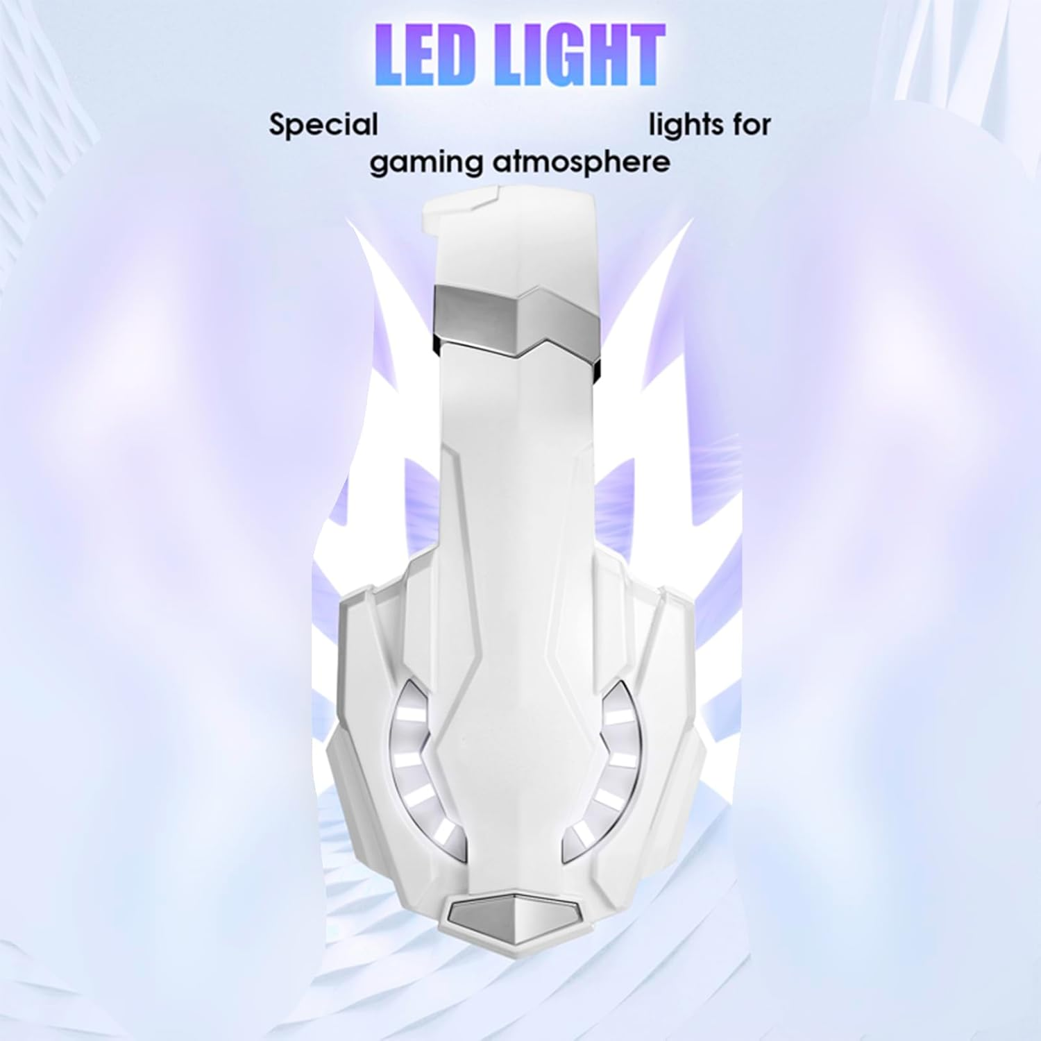 Plyisty USB Gaming Headset for PC, Noise Cancelling over Ear Headphones with Mic, LED Light, Wired Computer Headset for Laptop, Office (White) - White image number 5