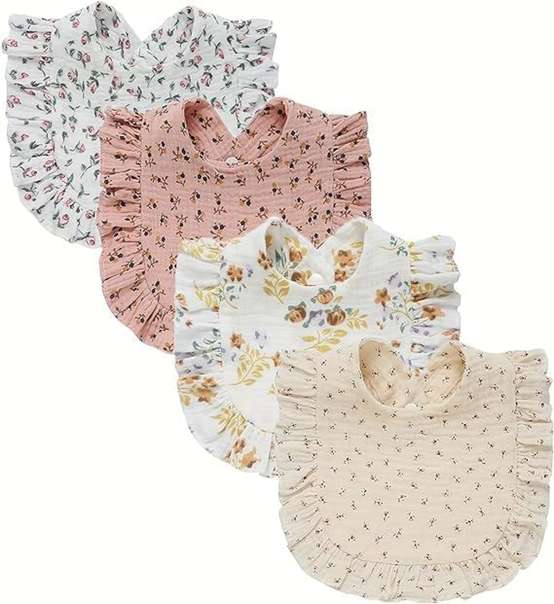 ZONEY 4 Pack Solid Muslin Baby Bibs Baby Bandana Drool Bibs Absorbent Cotton Bibs for Unisex Boys Girls