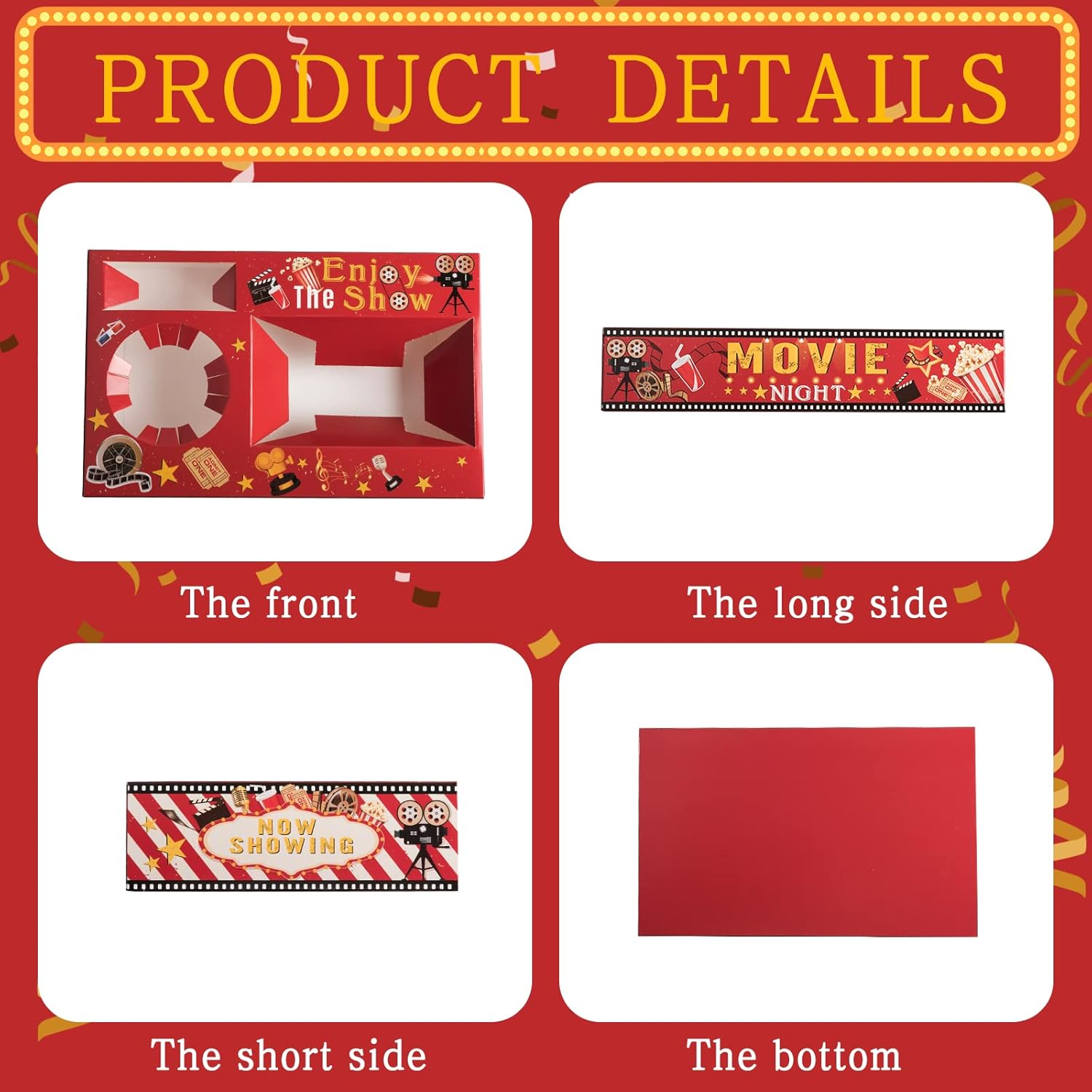 20 Pcs Movie Night Paper Snack Trays Movie Night Party Favors Cinema Theme Party Birthday Party Supplies Vintage Movie Night Family Movie Popcorn&Drink&Candy Box image number 4