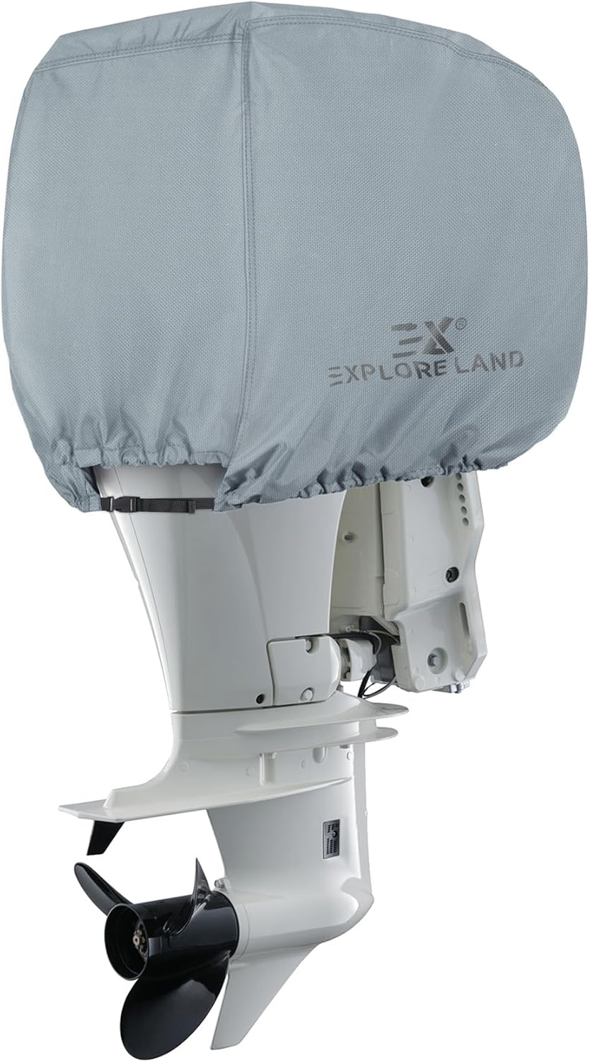 Explore Land Outboard Motor Cover - Waterproof 600D Heavy Duty Boat Engine Hood Covers Fit for 25-300HP Motor