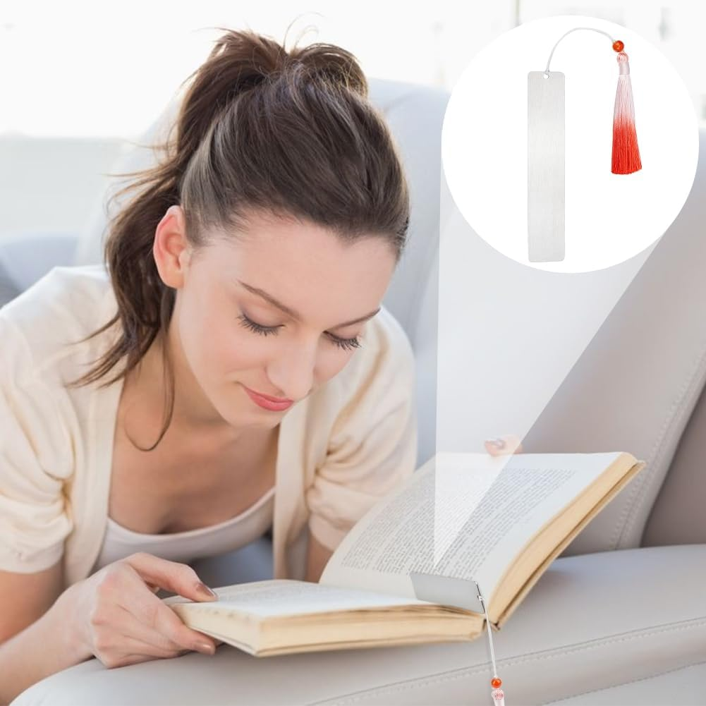 UNICRAFTALE 6Pcs 5.11" Metal Blank Bookmark Craft Tag Stainless Steel Rectangle Engraving Stamping Tags Pendant Decoration for Reading Office Supplies image number 1