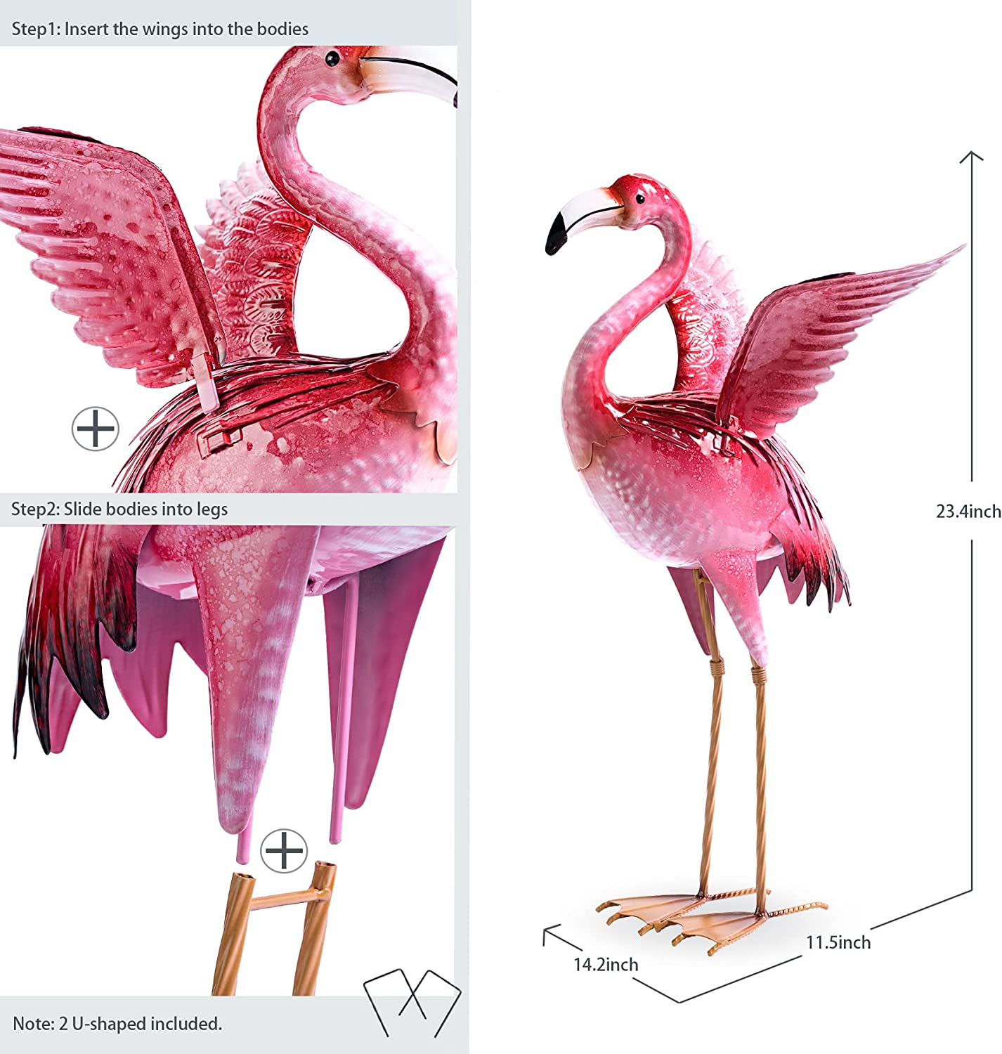 Natelf Garden Flamingo Statues and Sculptures, Outdoor Metal Bird Yard Art, Pink Flamingo Lawn Ornament for Patio Backyard Porch Decorations image number 5