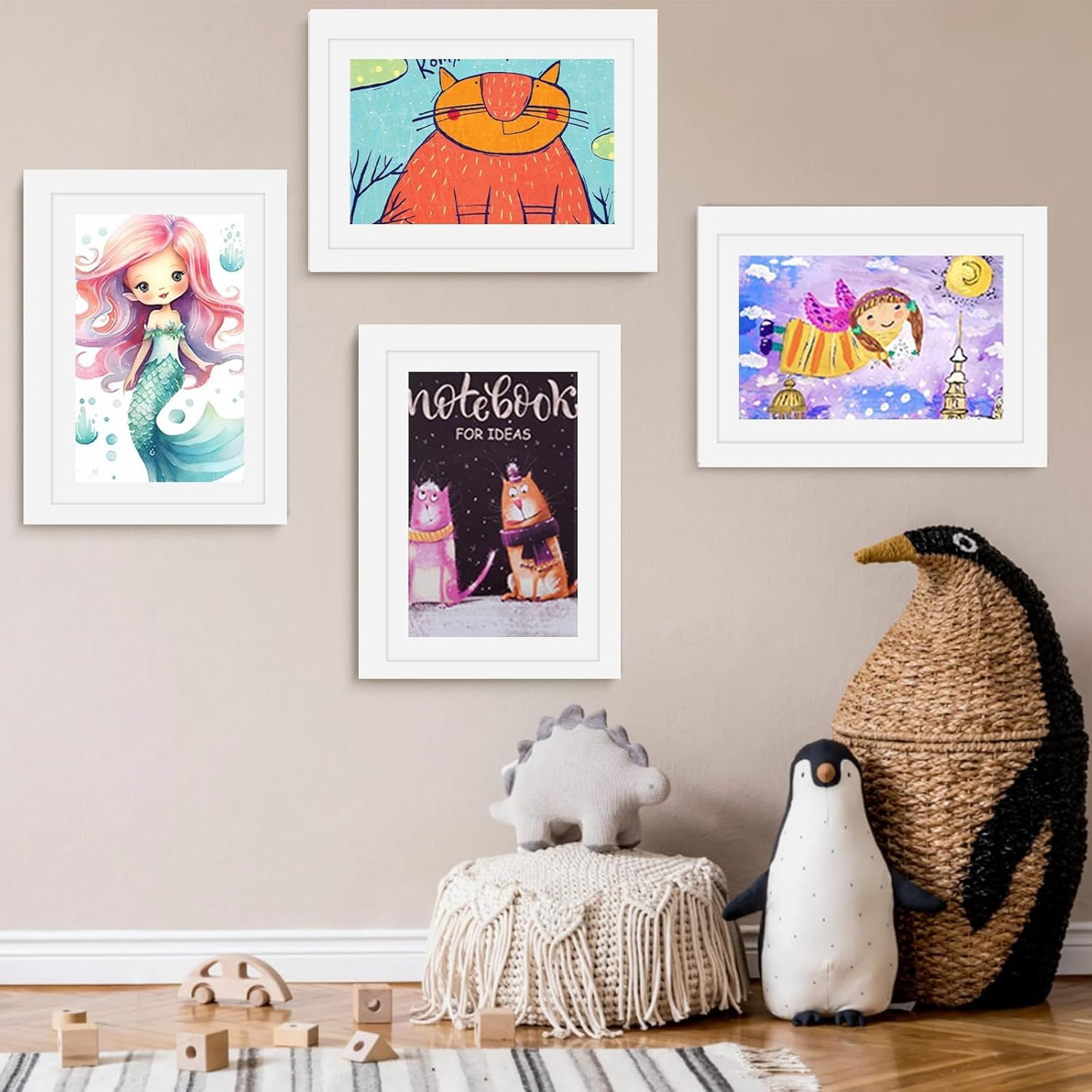 A4 Kids Art Frames 4 Pack Kids Artwork Flip Frame Changeable for Picture Display, Children School Drawing Projects Storage, Horizontally Vertically Wall Hanging, Storage A4 120 Pictures (White) image number 2