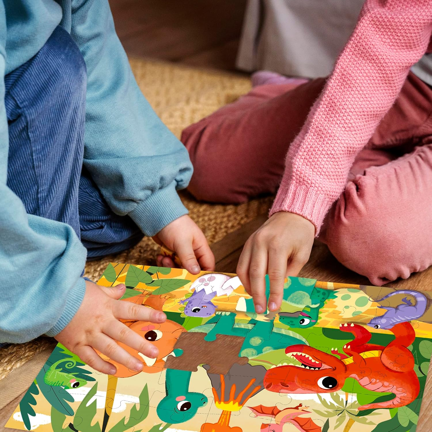 QUOKKA 30 Pcs Solo Assortment Puzzles for Kids Ages 3-6 | Toy for Learning Dinosaurs for 3-6 Year Old | Jigsaw Dino Game Boy and Girl - Africa image number 2