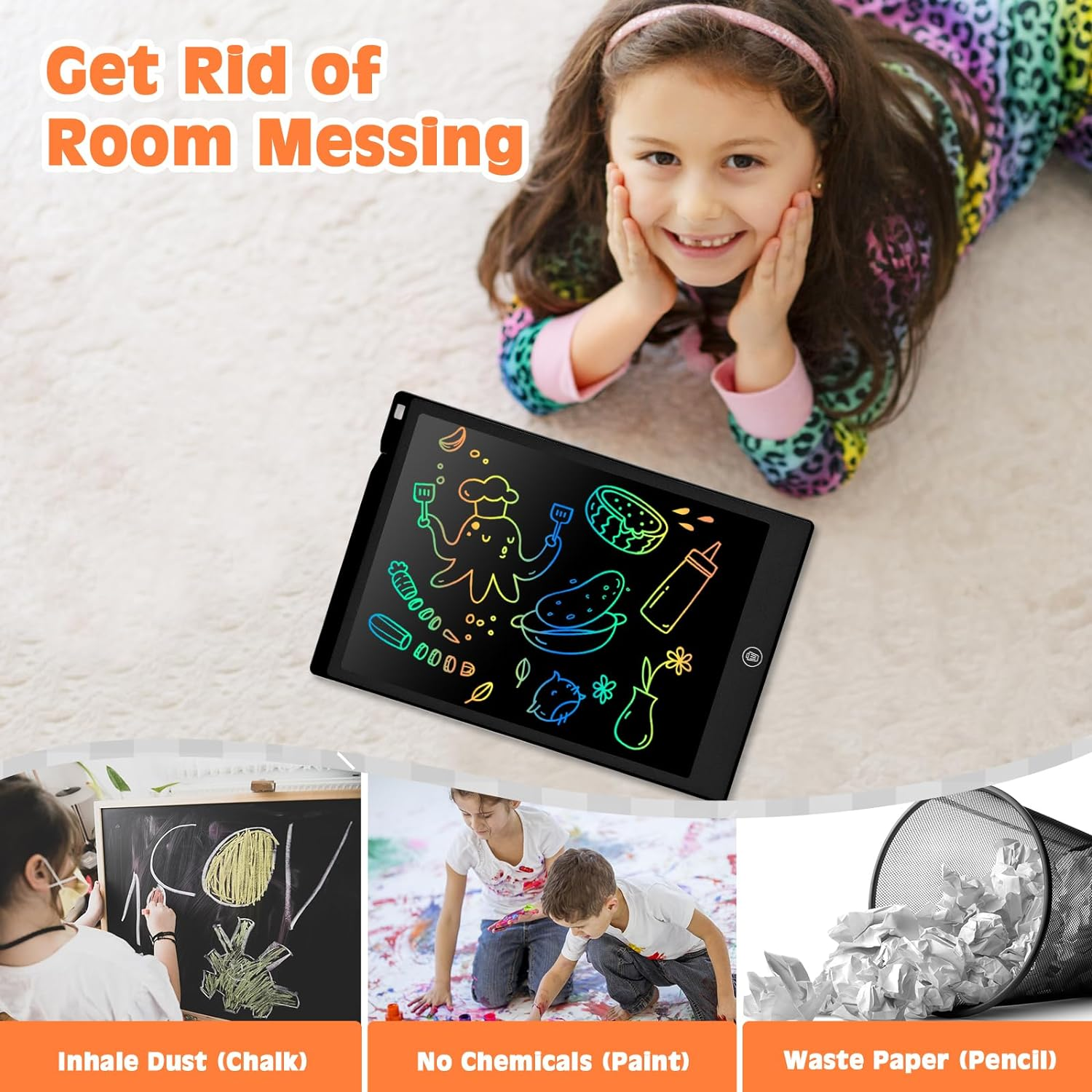 12 Inch LCD Writing Tablet for Kids Toddlers, Drawing Pad Toys for 3 4 5 6 7 8 Year Old Girls Boys, Doodle Board Travel Essentials Christmas Birthday Children Gifts - Pink-12 In image number 7