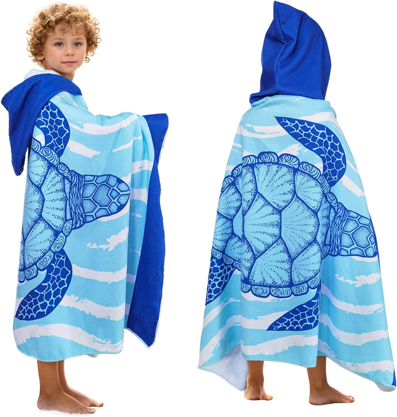 Illikkuyax Sea Turtle Kids Beach Towels with Hood 30"" X 50"" Soft Microfiber Baby Bath Towels Hooded for Toddlers Boys Girls Pool Towels Beach Cover up for Kids Ages 0-6, BHBT05 image number 2