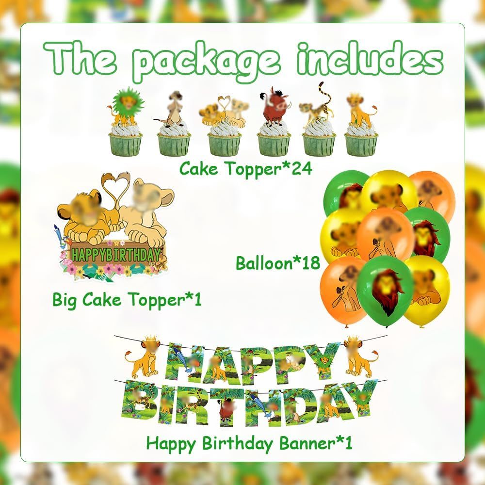 44PCS Lion Party Balloons Decorations Set,Lion Birthday Party Supplies,King Banner,Kids Animals Party Decorations Lion Theme Cake Toppers for Baby Shower, Kids Birthday Party