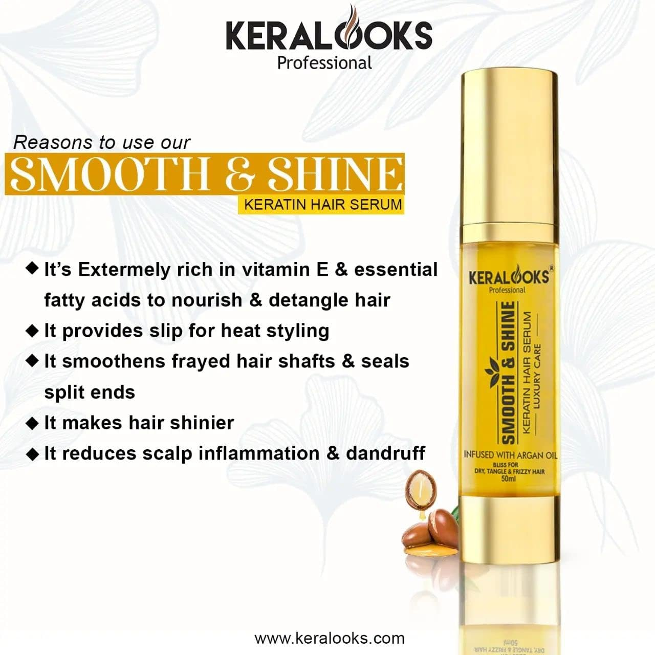 Keralooks Professional &reg; Keratin Shampoo+Mask Combo Pack (250Ml) and Argan Hair Serum 50Ml |Promote Silky,Smooth,And Frizz-Free Hair (Sulphate-Free) image number 4