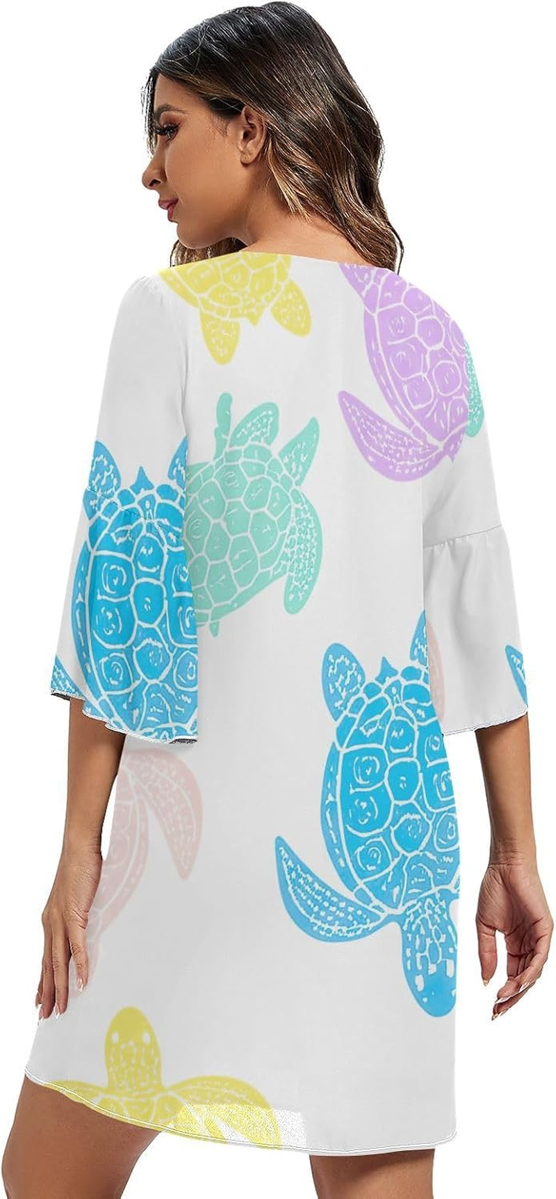 Pastel Sea Turtles White Elegant V Neck Dress Printed Maternity Dress Party S-XXL image number 3