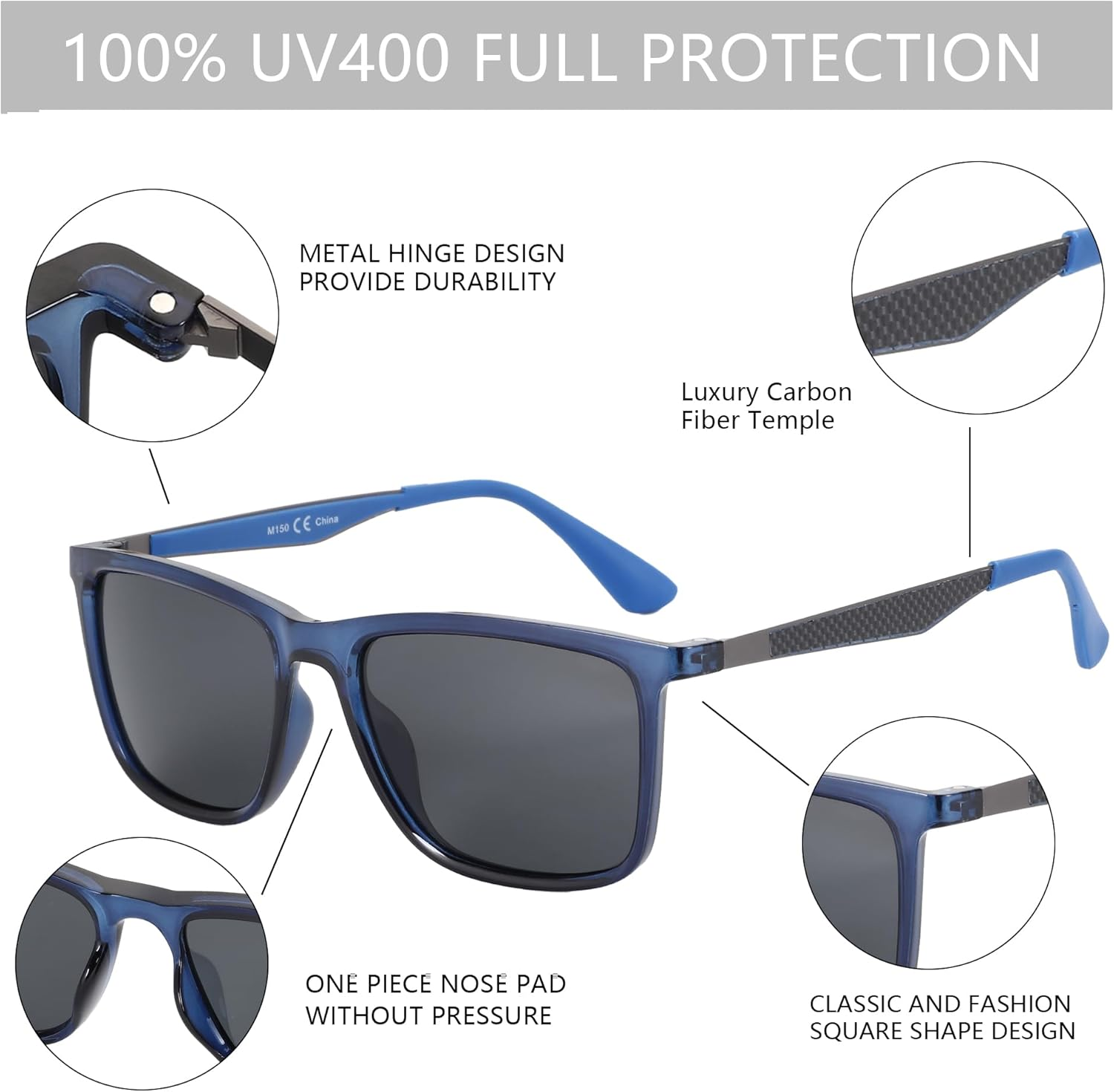 ZENOTTIC Polarized Sunglasses for Men Square : Carbon Fiber Rectangle Ultralight Frame UV400 Protection - Classic Sunglass for Driving Golf Fishing