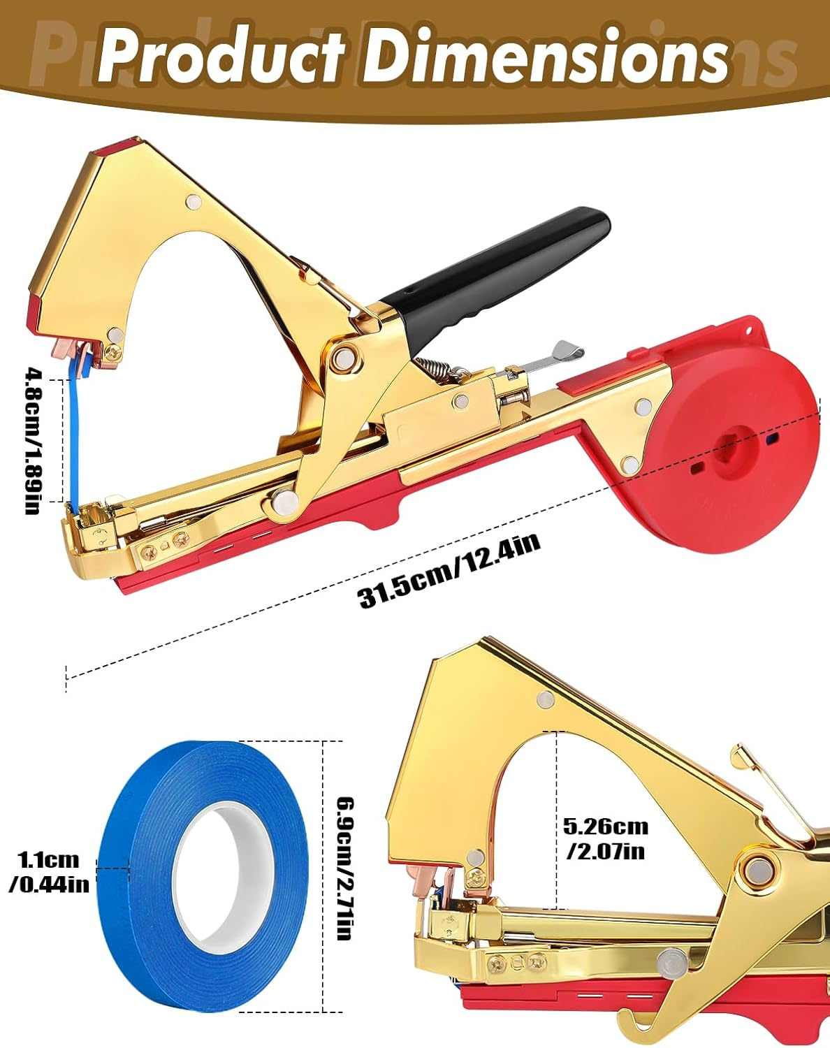 Plant Tying Machine with 20 Rolls of Tape, 2 Box Staples, EBANKU Machine Garden Tape Tool for Grapes, Raspberries, Tomatoes, Vegetables and Flower Planting image number 2