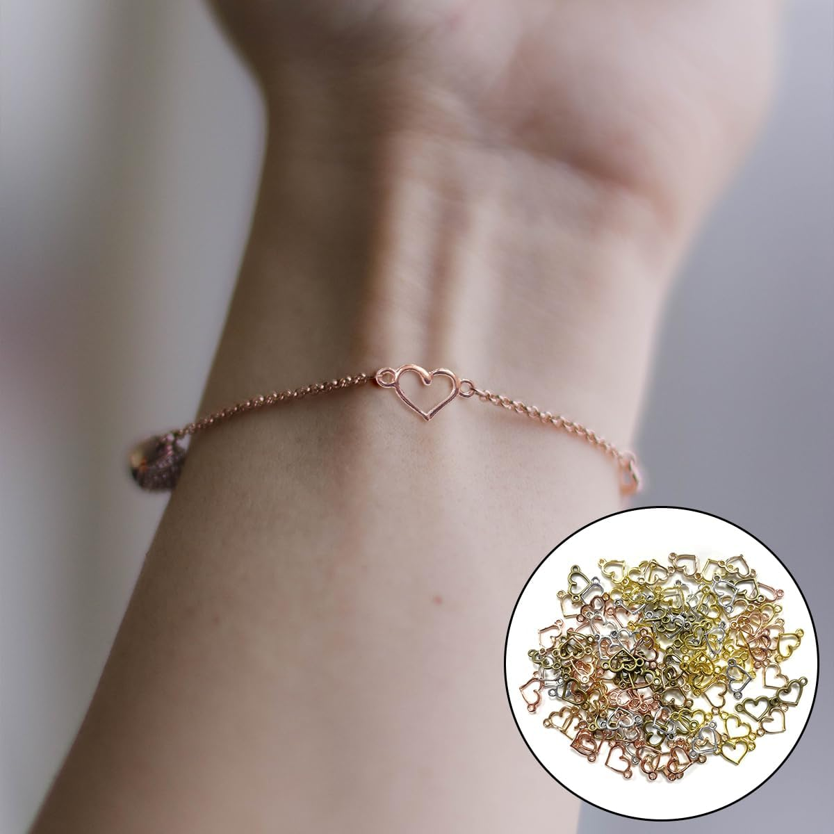 BEZANU Metal Heart Charms, 100 PCS Multicolor Alloy Heart Connector Pendant for Jewelry Making, Bracelets, Art Craft (5 Colors) image number 6