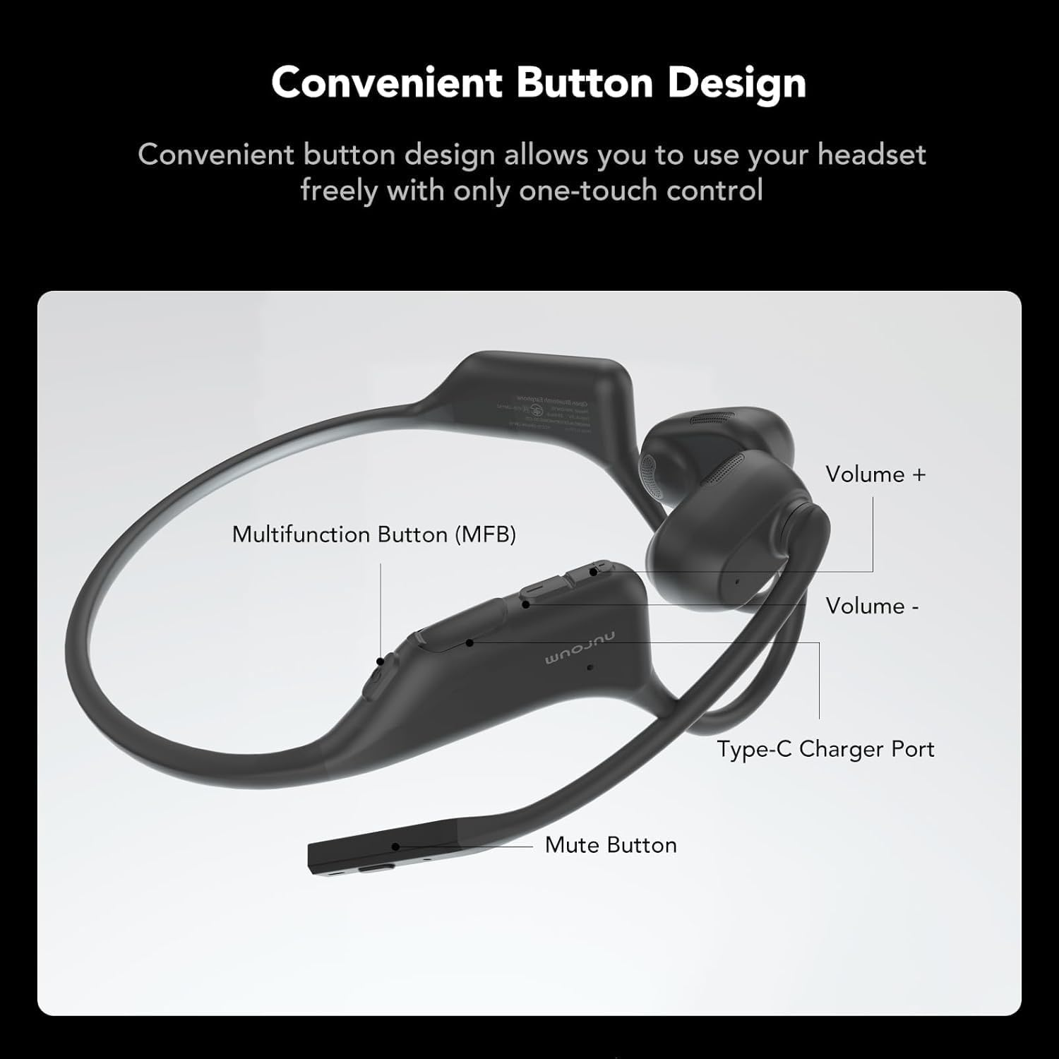 Nuroum OW20B Open Ear Bluetooth Headphones with Noise-Cancelling Microphone, Mute Switch, Bluetooth 5.3 Dual Connection, 15H Runtime, Wireless Headphones for Work in the Office/Home Office/On the Go image number 5