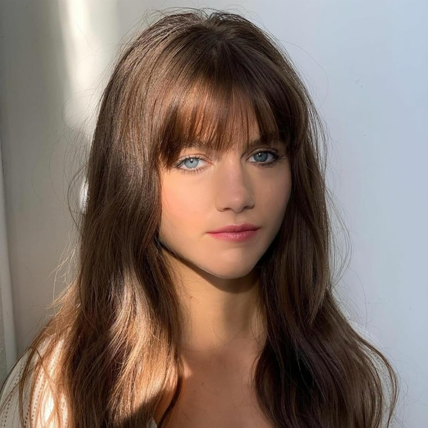 NICENEEDED French Fringe Natural Curved Reddish Brown Pony with Clip False Pony Synthetic Fringe with Underwire image number 2