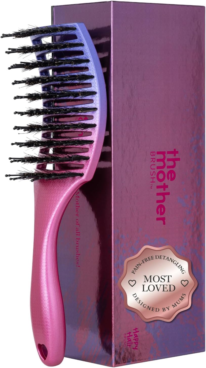 HAPPY HAIR Mother Brush - Detangling Hair Brush with Boar Bristles & Pins | Designed by Women to Detangle & Smooth Thick, Fine or Curly Hair | Pain-Free Slick Back Brush | Massage Scalp (Rose Gold)