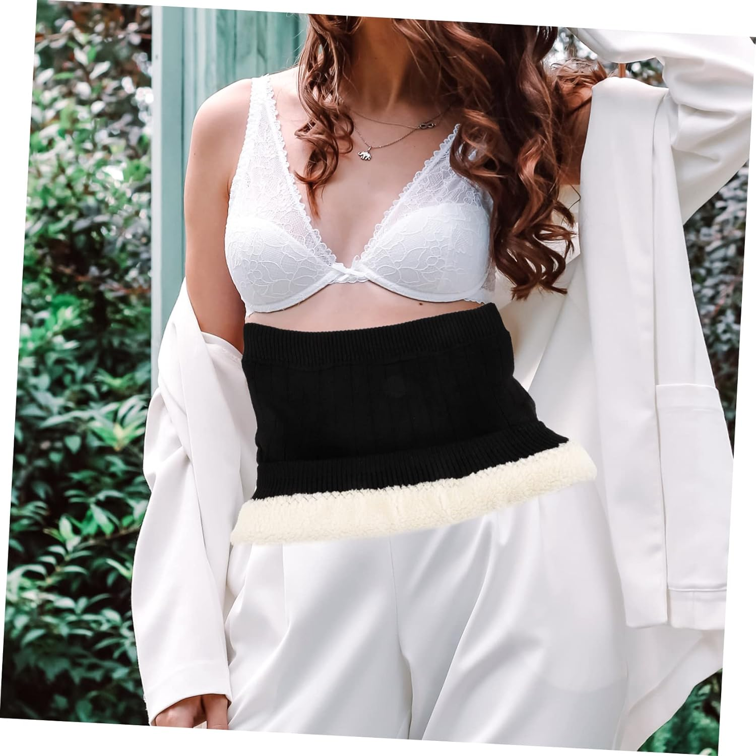 360&deg; Thickened Lamb Fleece Waist Belt Winter Waist Support Protector for Men Women, Wear-Resistant Kidney Band Full Plush, Black Thermal Stomach Warmer for Cold Weather image number 4