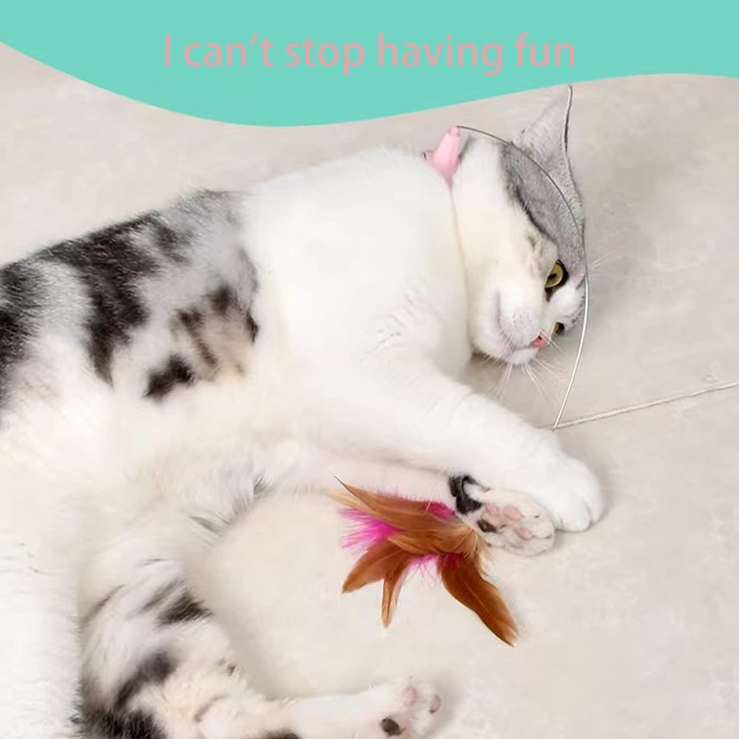 Feather Toys, Cat Teaser Collar Cat Teasing Wand Silicone Collar Interactive Cat Feather Toys for Kitten Play Blue image number 2