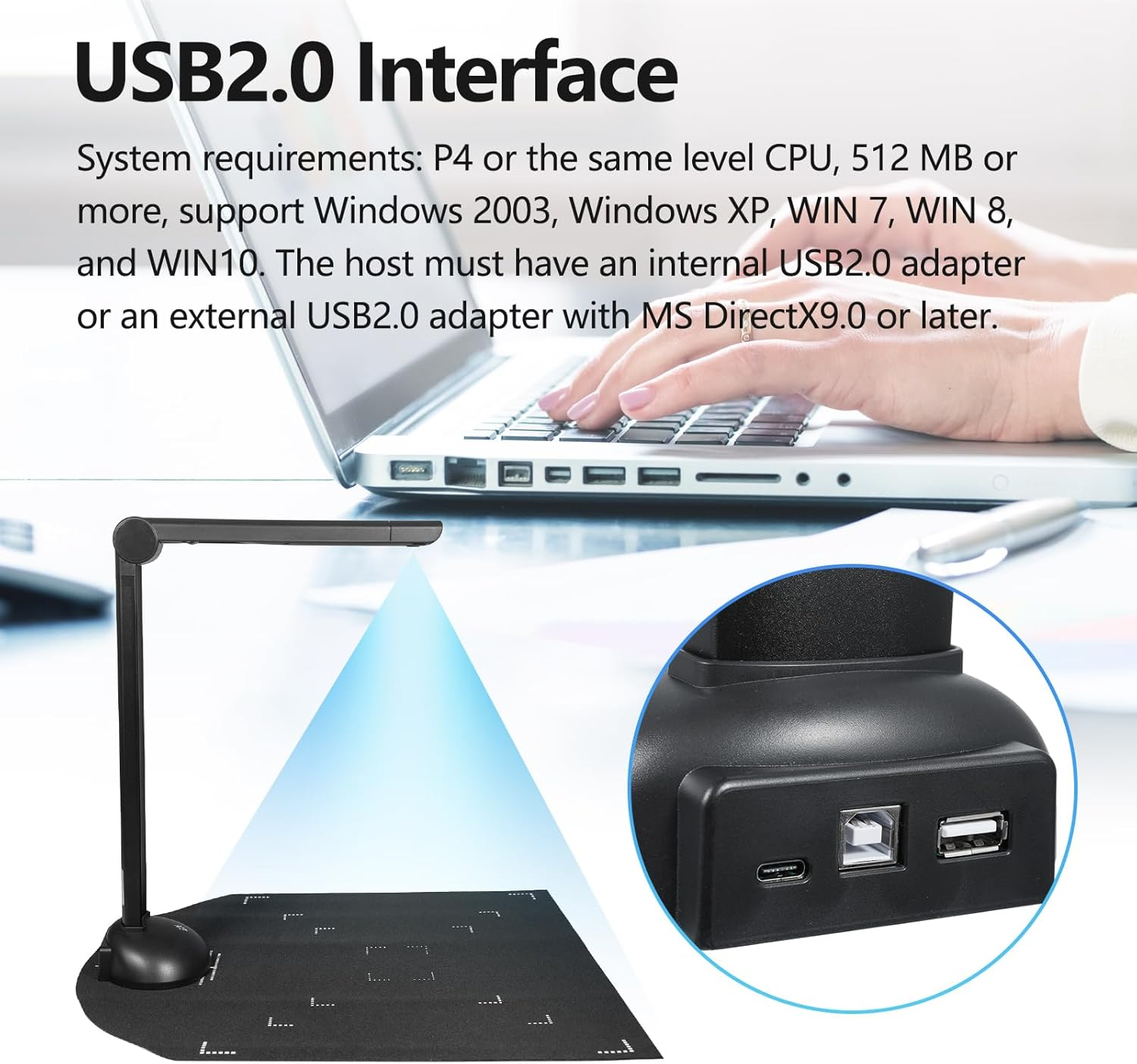 LAPOOH Document Camera Book Scanner A3 A4 Size with LED Fill Light HD 16 -Pixels High Speed Scanning Support Multi-Language OCR Software USB Port Compatible with Windows for ID Cards Passport Books image number 2