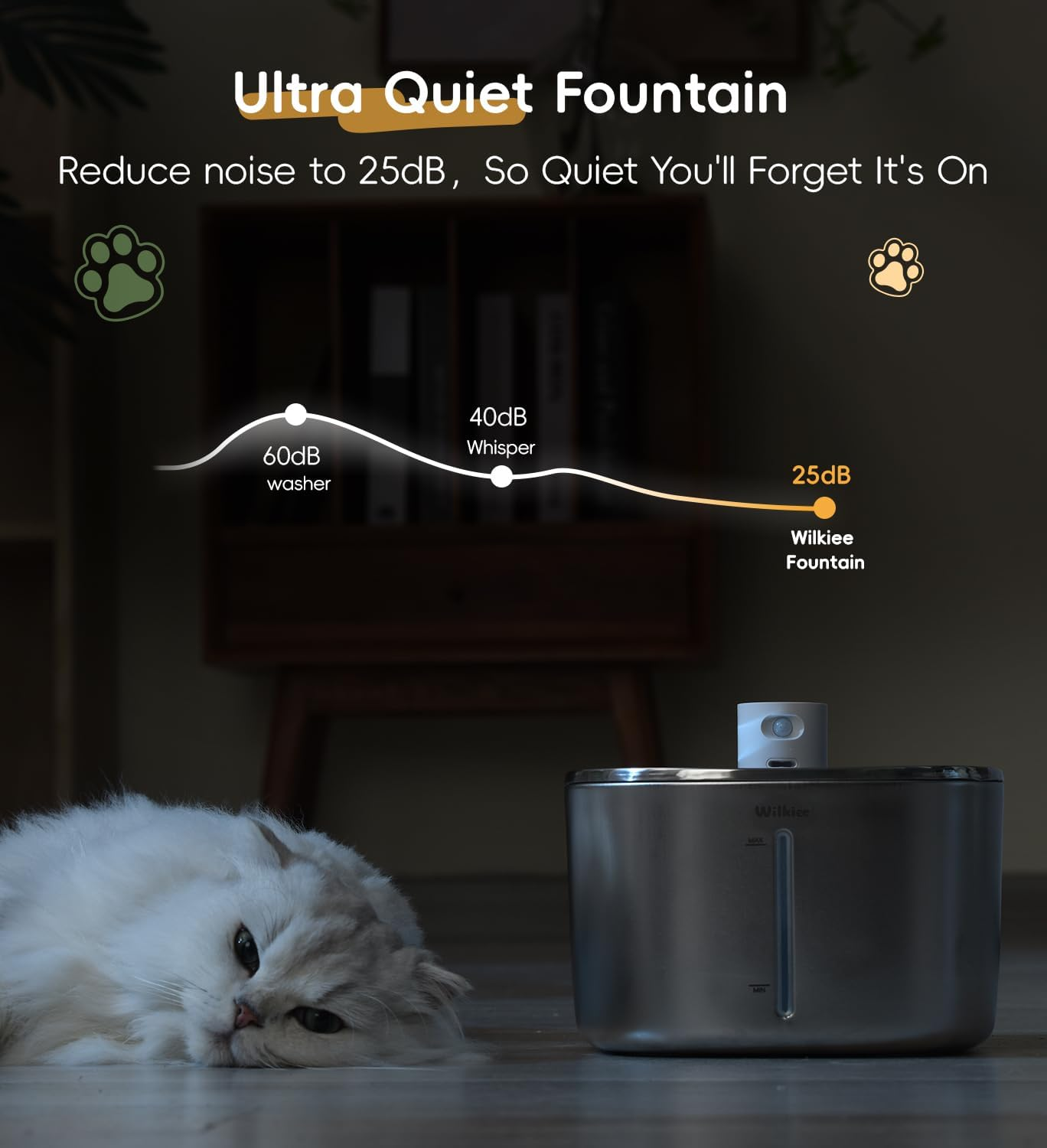Cat Water Fountain Stainless Steel, 138Fl.Oz / 4.1L Wireless Cat Fountain, Pet Water Fountain Cordless for Cats & Dogs Indoor image number 6