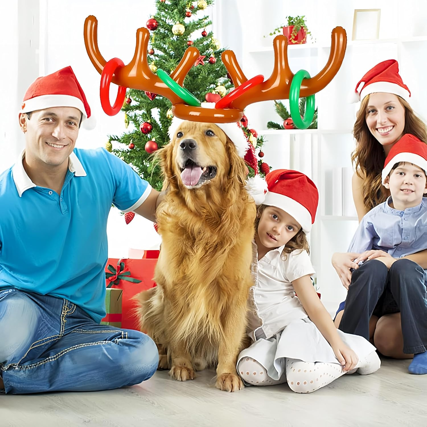 Inflatable Reindeer Antler Ring Toss Game,Inflatable Reindeer Antler Hat,Christmas Party Ring Toss Games Favors Supplies (3 Antlers 12 Rings 1 Air Pump) image number 6