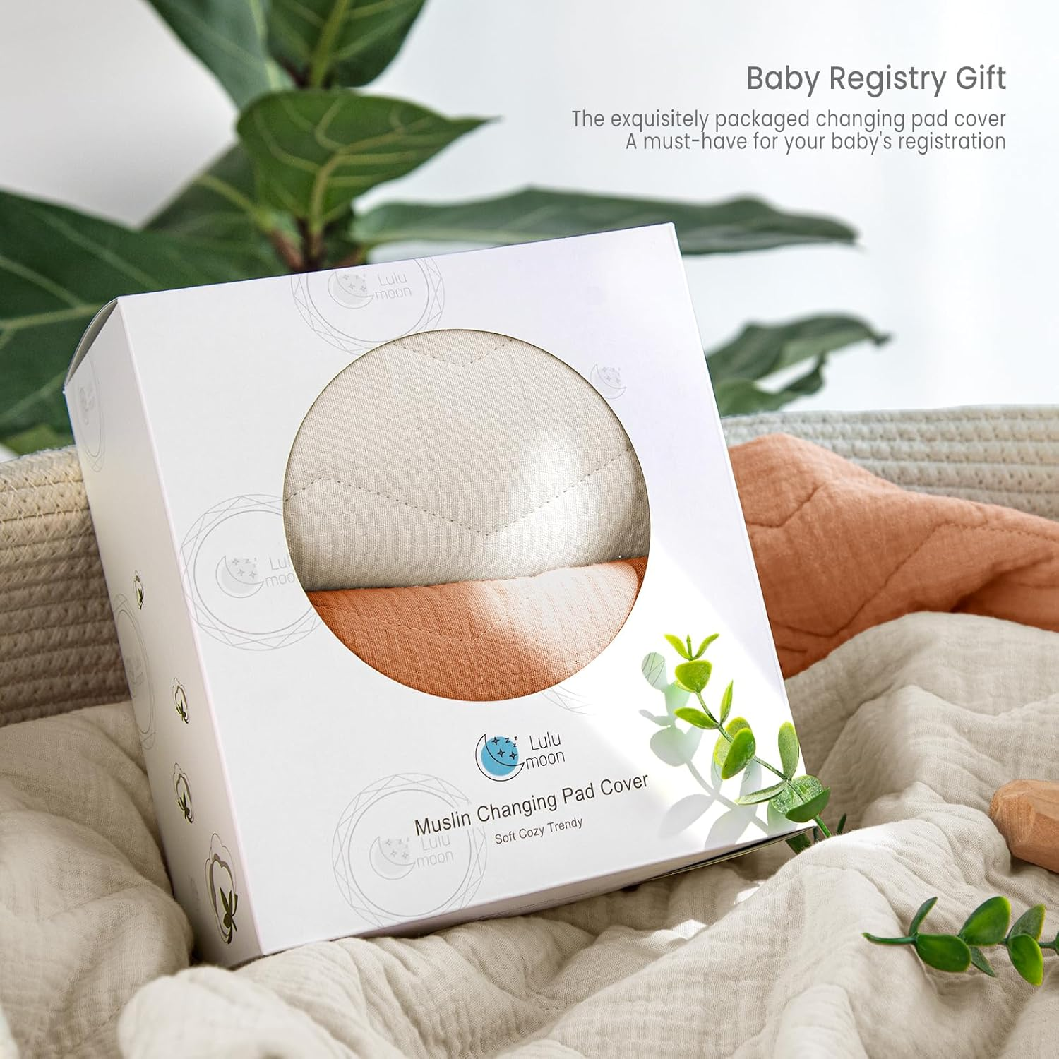 Lulumoon Muslin Changing Pad Cover: Baby Cotton Quilted Changing Table Cover - Soft Changing Pad Sheets for Boys Girls - Beige  Caramel image number 2