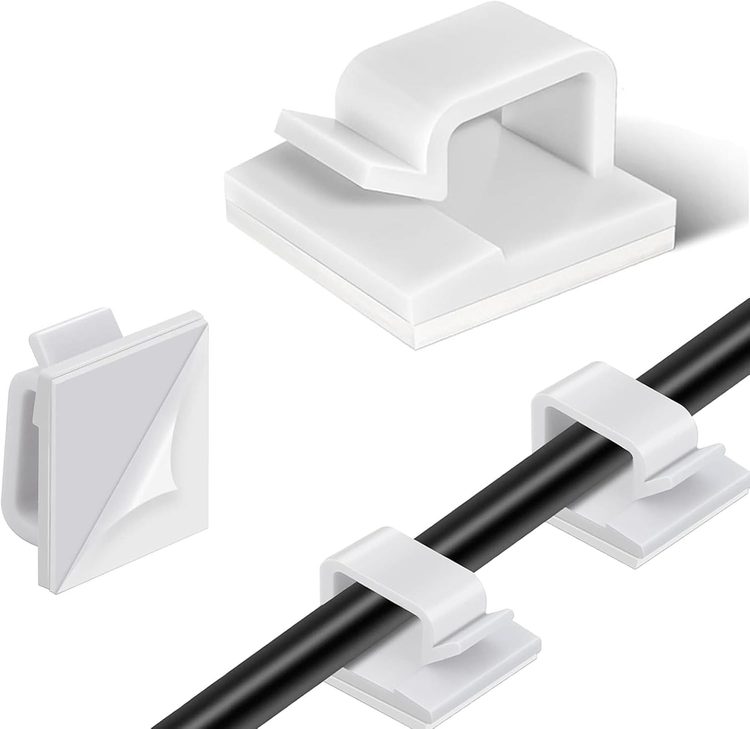 Wzenclave 100 Pcs Small Transparent Adhesives 14 * 14 * 8Mm White Cable Clamps for Cars Offices and Homes Adhesive Cable Clamps for Cable Management