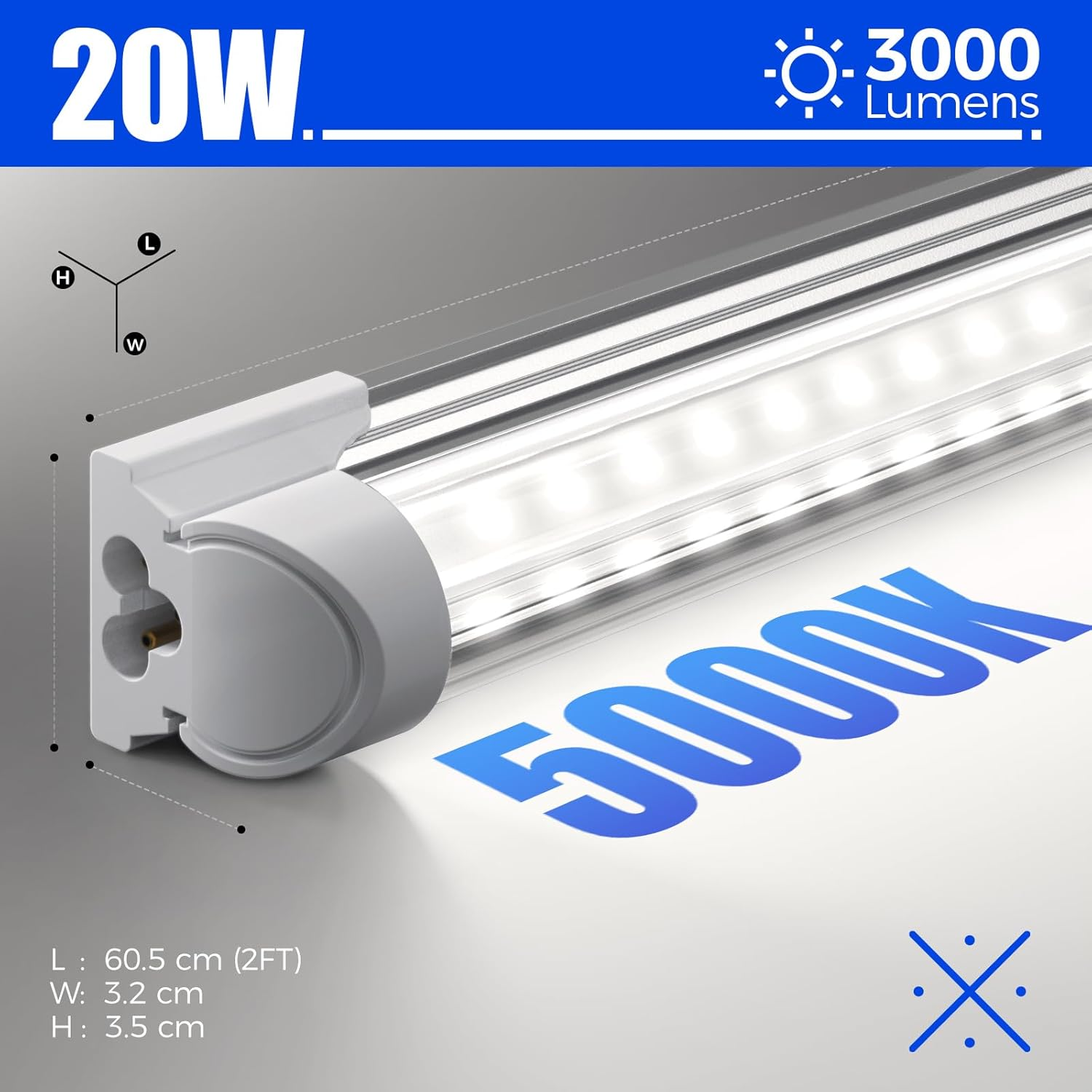 Barrina T8 LED Shop Light 2FT, 20W 3000LM 5000K, T8 LED Light Fixture, V Shape, Daylight White, Clear Cover, Hight Output, Shop Lights for Garage Warehouse Workshop, 2 Packs image number 1