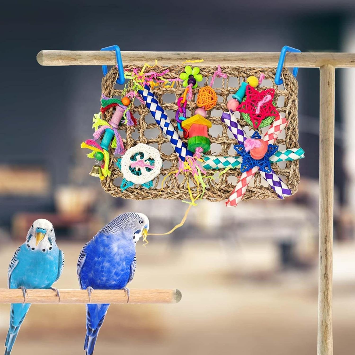 Bird Foraging Wall Toy - Bird Parakeet Toys Foraging Shredding Toys - Parakeet Toys Bird Foraging Toys Seagrass Woven Climbing Net Chewing Interactive for Parrots Parakeets image number 4