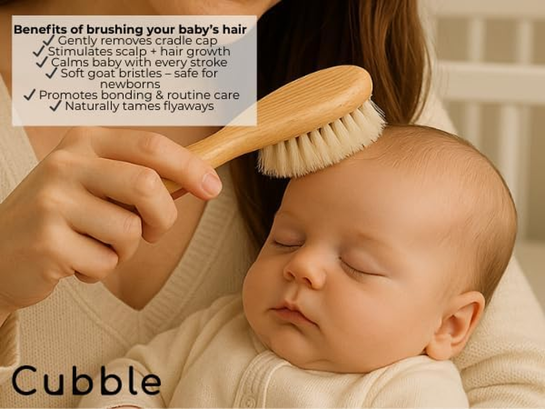 Cubble Wooden 100% Natural Goat Hair Brush and Comb Set for Newborns and Toddlers image number 6