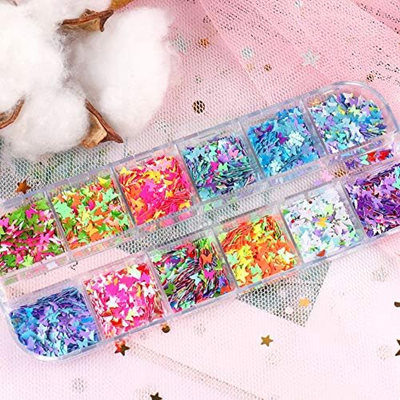 CHANGAR Butterfly Nail Art Glitter Sequins, 3D Laser Butterfly Nail Decals Sticker Holographic Nail Sparkle Glitter for Manicure Make up DIY Decals Decoration