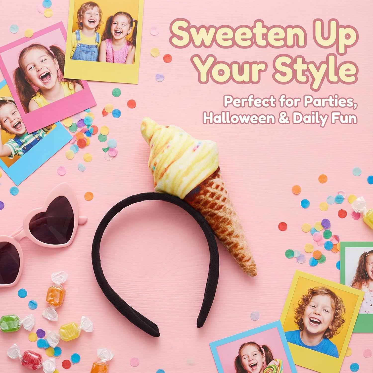 Beavorty Makeup Headband, Ice Cream Headband, Ice Cream Cone Shape Headwear, Unisex for Adults, Mini Food Hat on Headband, Costume, Party Accessories image number 3