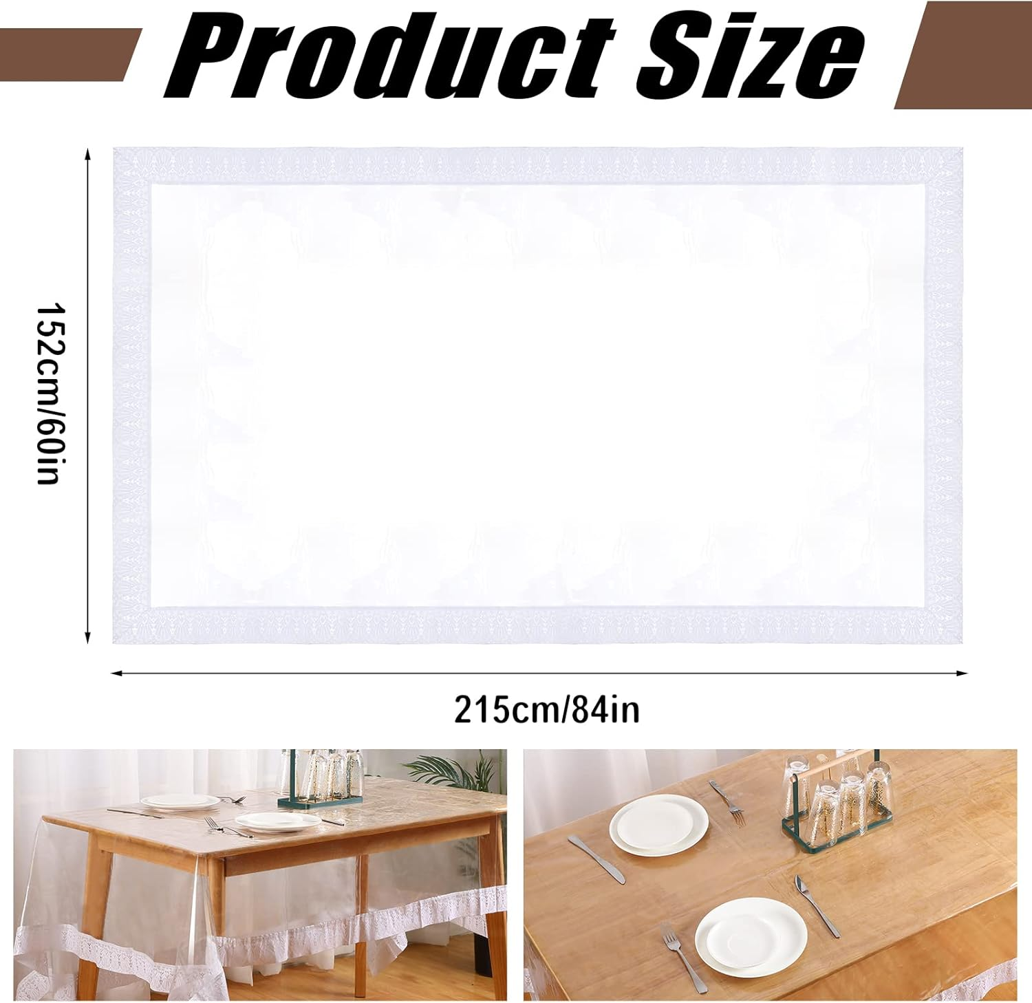 Mixweer Clear Vinyl Tablecloth Protector Plastic Table Cover Waterproof Tablecloth Dining Table Cover White Lace Tablecloth for Dining Tables Kitchen Home (60 X 84 Inch) image number 6