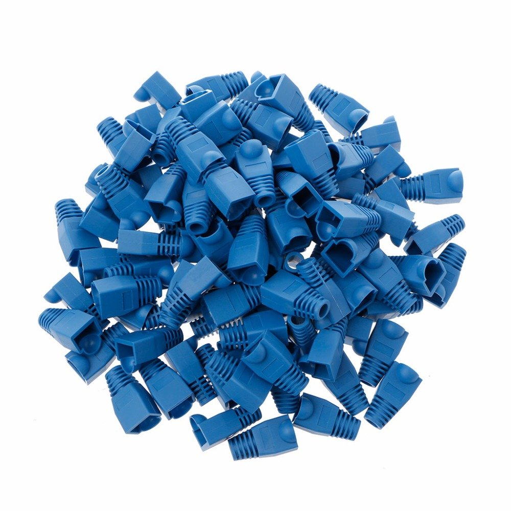 GFORTUN 100Pcs RJ45 Cat6 Cat5E Ethernet Cable Snagless End Boots Cap Connector Cover Modular (Blue)