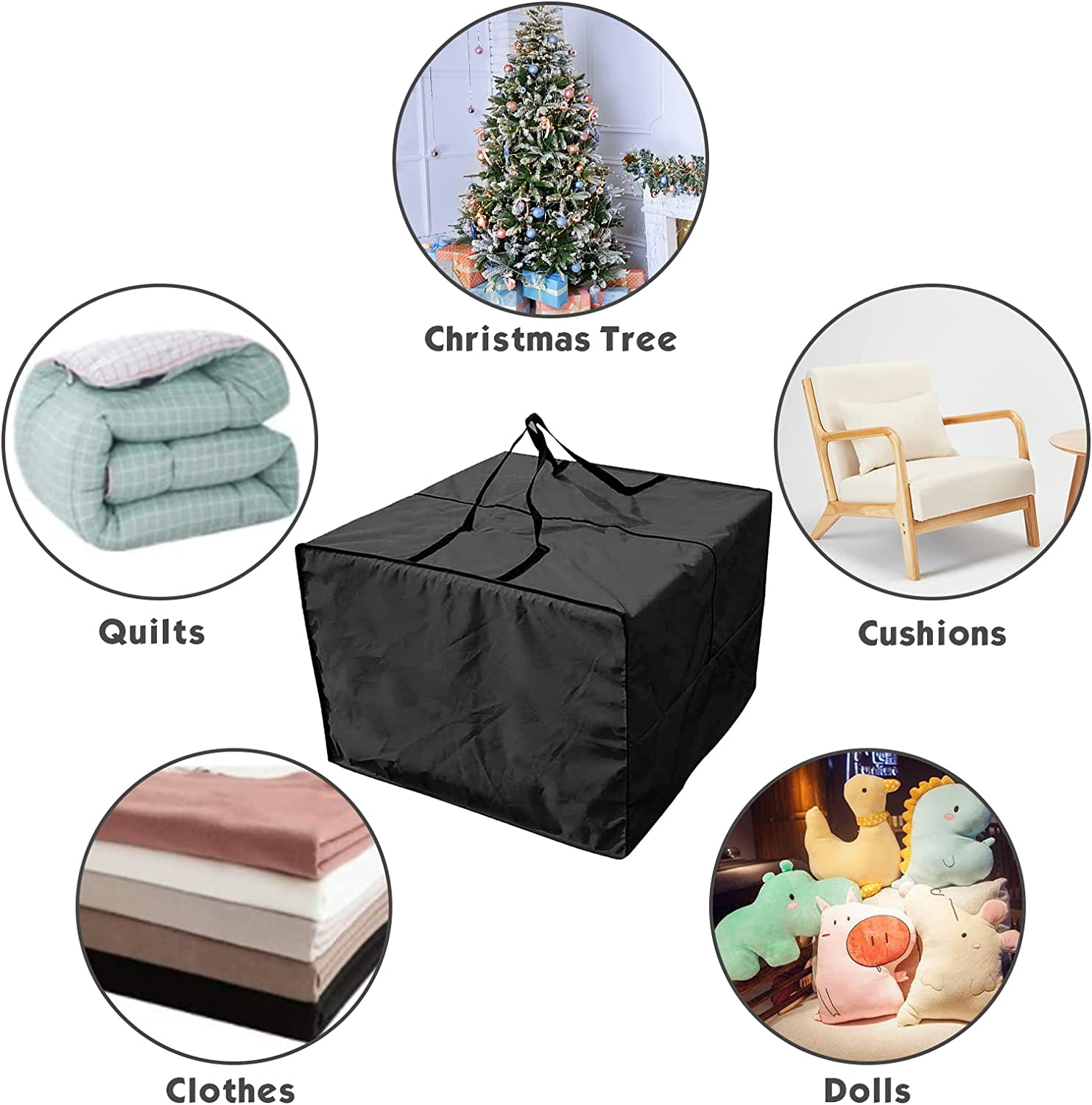 Garden Furniture Cushion Storage Bag Worthplanet Waterproof 210D Oxford Fabric 83 X 83 X 62Cm Furniture Seat Cushions Storage Bag with Handles Zippers and Carrying Bag for Cushions, Patio W200027 (Black) image number 2