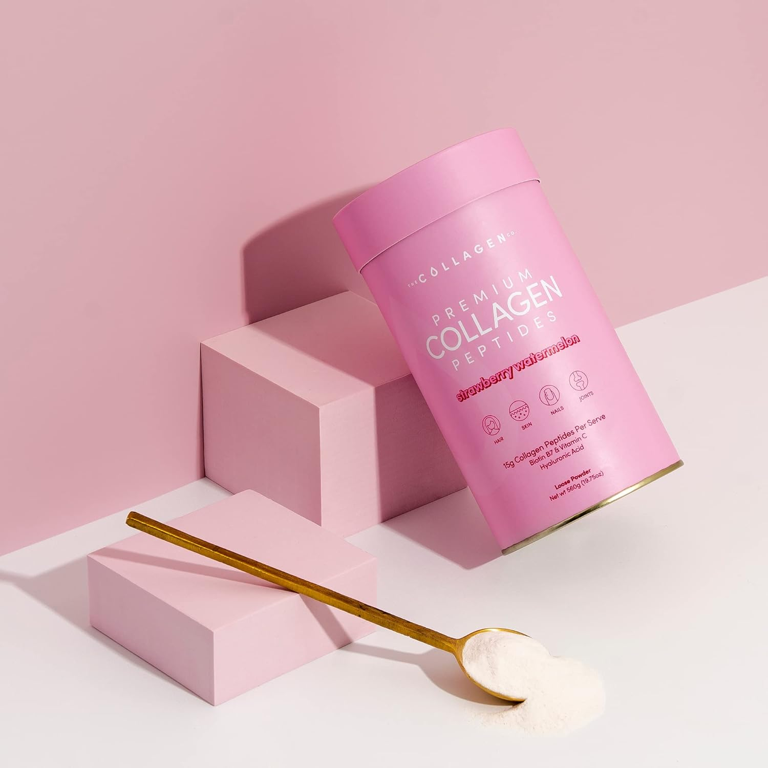 The Collagen Co. Premium Collagen Powder with Vitamin C and Biotin - Nurtures Healthy Hair, Glow Skin, Fortifies Joints, and Bones - Strawberry Watermelon Collagen in a 28-Serve Loose Powder (560G) image number 1
