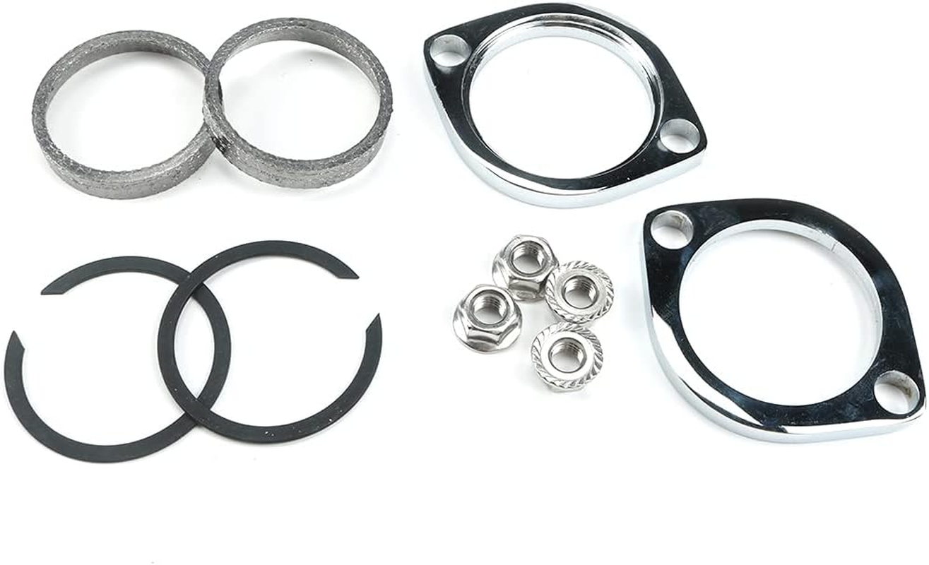 New Exhaust Flange Install Kit Pair Flanges Gaskets C-Clips Nuts Washers for Harley Davidson image number 2