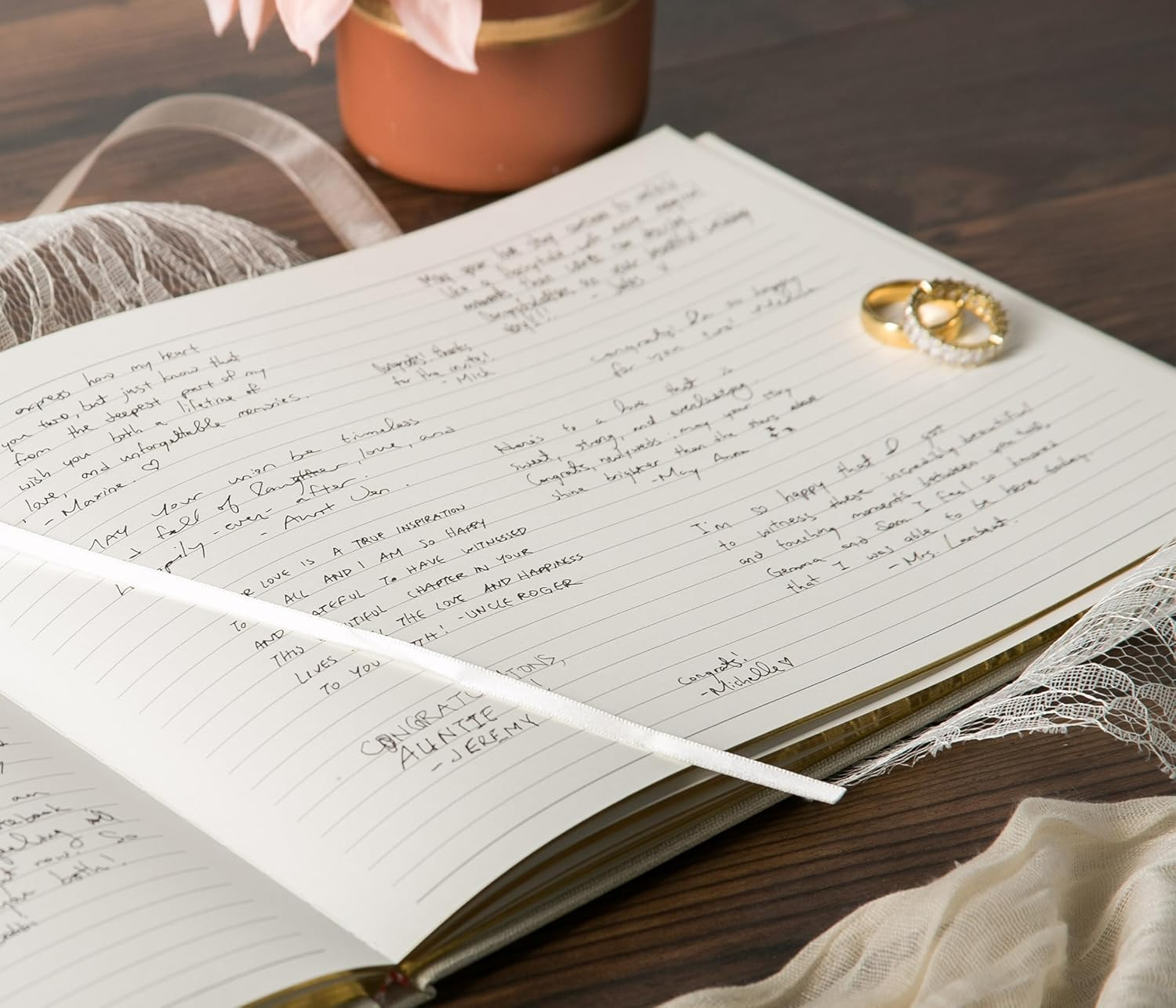 Modern Album Designs Luxury Cream Linen Guest Book &ndash; Large 11.5X8.5&rdquo; Hardcover with Gold Foil Embossed Cover, Lined Pages & Gilded Edges &ndash; Elegant Wedding, Baby Shower, Birthday Memory Book - Lined Guest Book image number 1