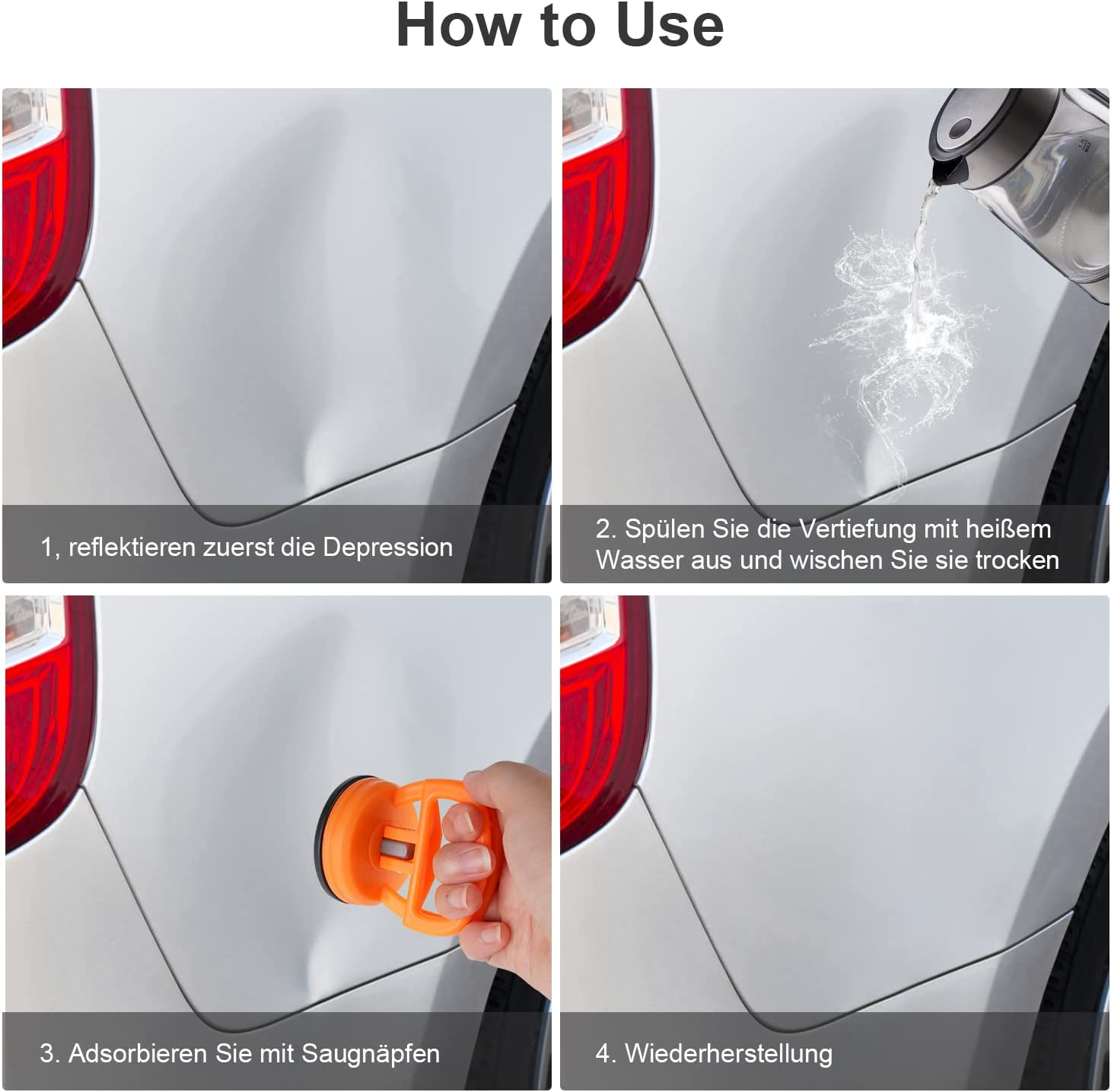 Car Dent Puller Removal Kit, 3 Pcs Dent Remover Tool for Car, Body Repair Dent Ding Removal Tools, Pop Small Dent Repair Duction Cup-Orange&hellip; image number 2