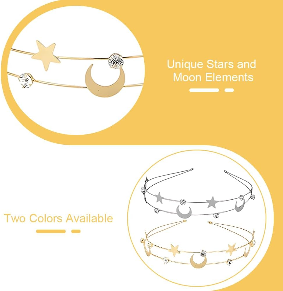 Pack of 2 Moon Five-Pointed Stars Headbands, Hair Accessories for Girls image number 2