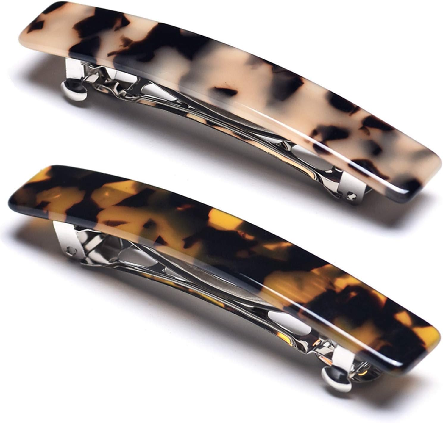 2PCS French Design Hair Barrette Tortoise Shell Celluloid Rectangle Hair Clips for Women